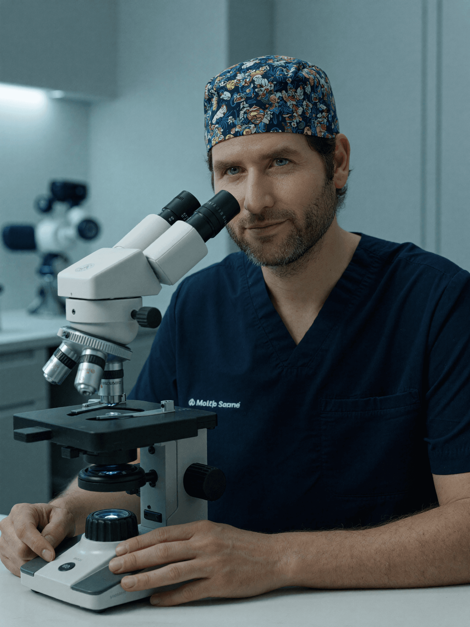 Dr. Kaplan at the microscope