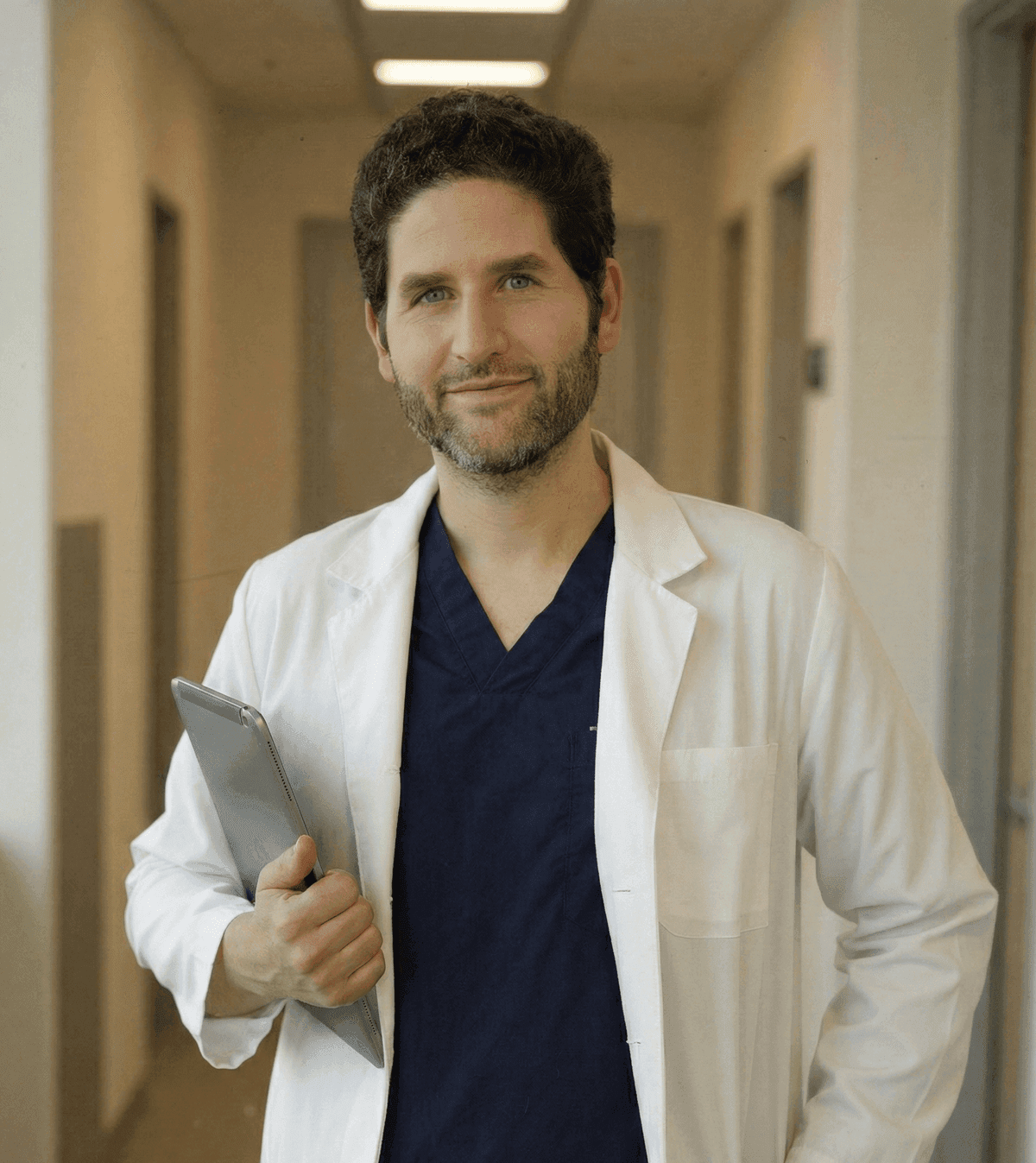 Dr. Yehonatan Kaplan in medical attire at the dermatology practice
