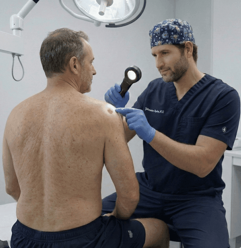 Dr. Kaplan performing dermoscopy examination on a patient